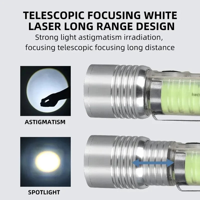 lampe torche rechargeable uv argent vert rayures verticales lumiere intense réglable modernisée compacte