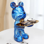 statue ours contemporaine résine bleu rouge or marbré graphique décoration intérieure table unique pop