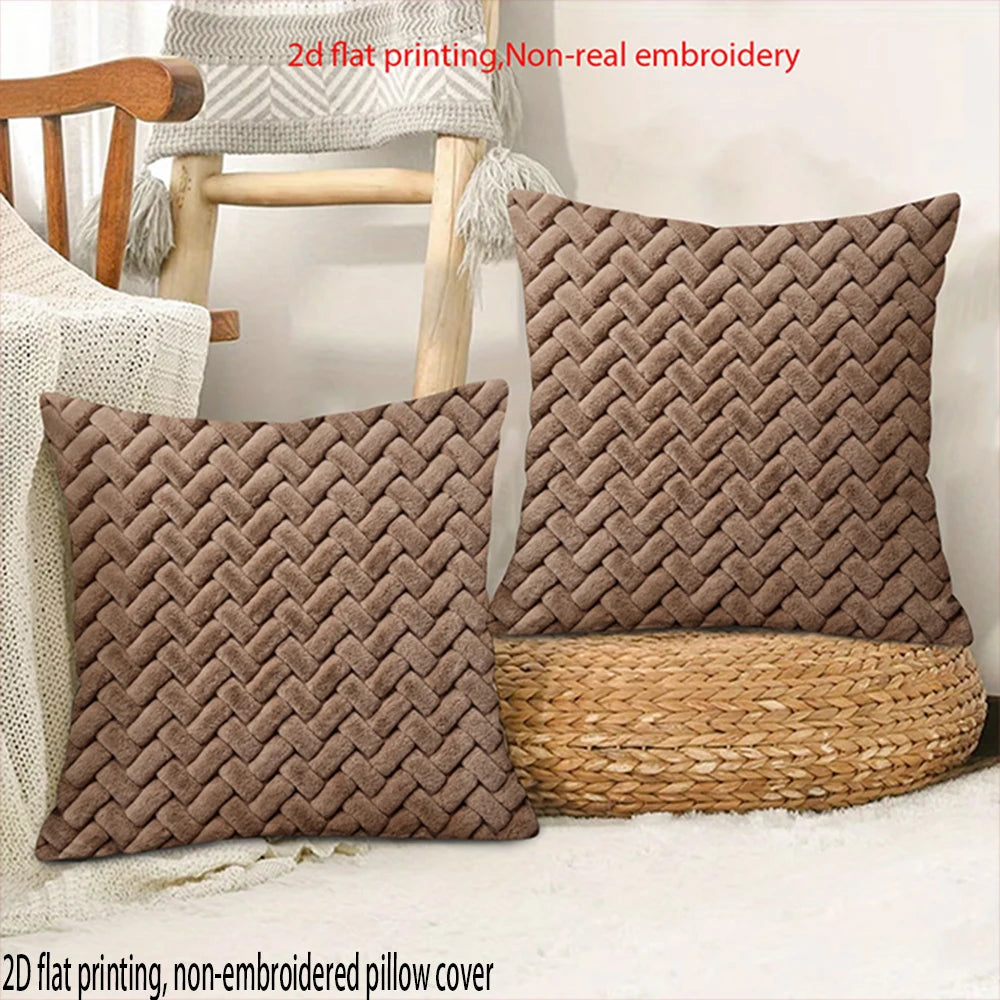 housses coussin marron motif tissé moderne polyester peacheskin 40x40cm 45x45cm 50x50cm 60x60cm decoration chambre