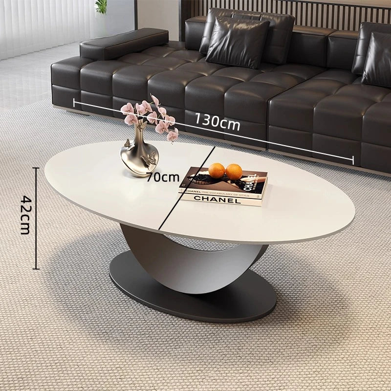 table basse ovale moderne blanche effet marbre gris salon meuble bois luxe