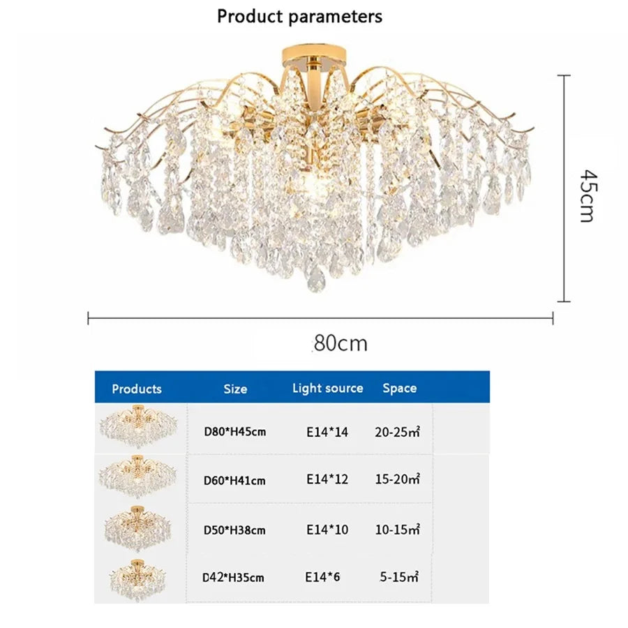 plafonnier moderne luxueux cristal pendans or led salon décoration lustreintérieur chambre château