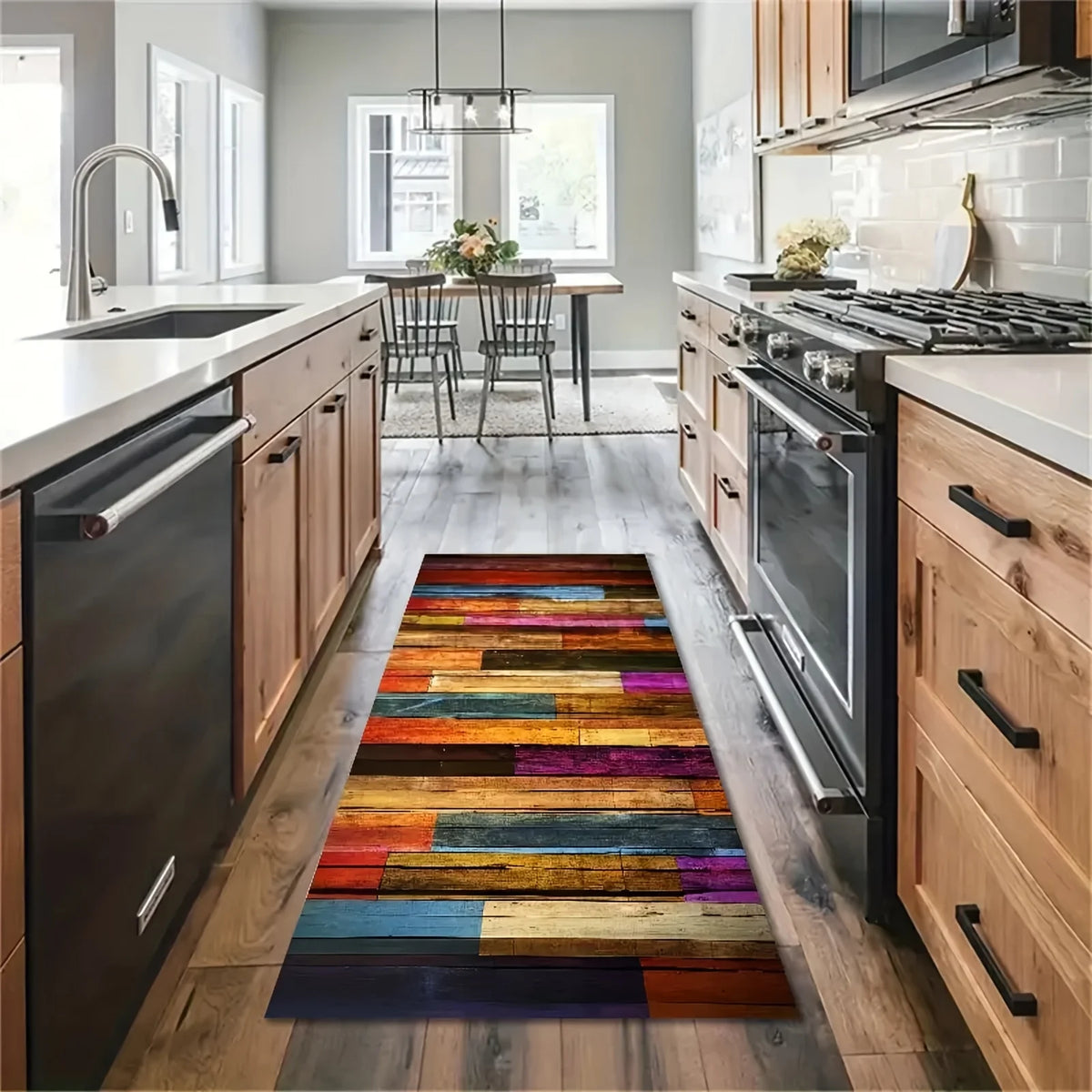 tapis multicolore moderne antidérapant couloir cuisine salon feutre polyester résistant lavage machine
