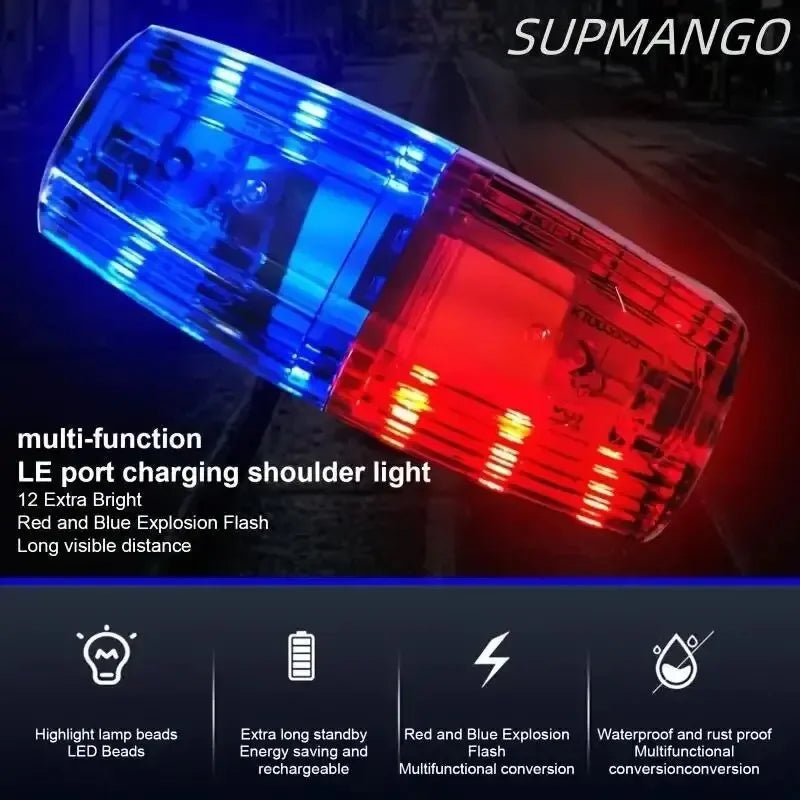 lampe sécurité led rouge bleue clips métalliques stroboscopique clignotante transparente moderne
