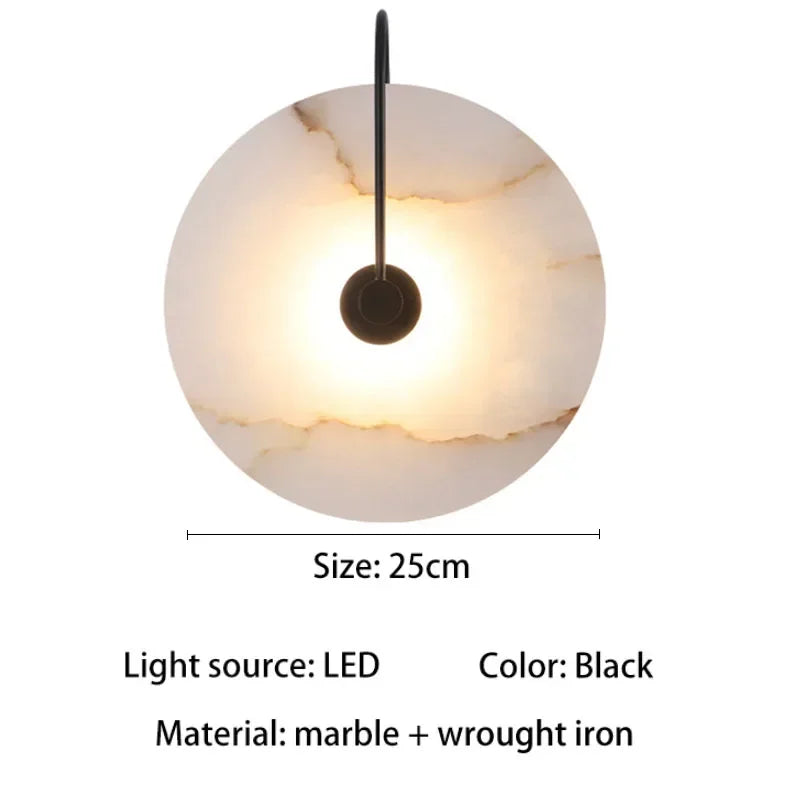 lampe murale moderne marbre blanc noir 25cm 3000K LED 90 260V