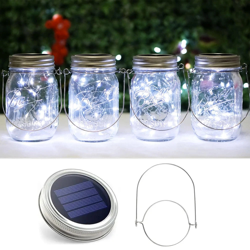 lampe led solaire mason transparent argenté texturée batterie rechargeable patio