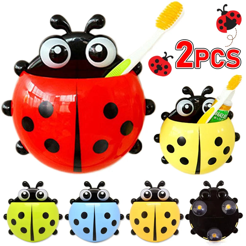 porte brosse dents coccinelle dessin animé rouge jaune bleu vert suction mignon cartoon organisateur