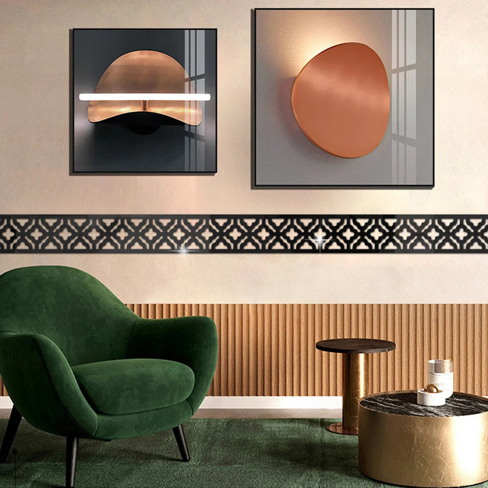 rubans décoratifs acrylique gris doré moderne stickers mur miroir 20cmx5cm adhésifs