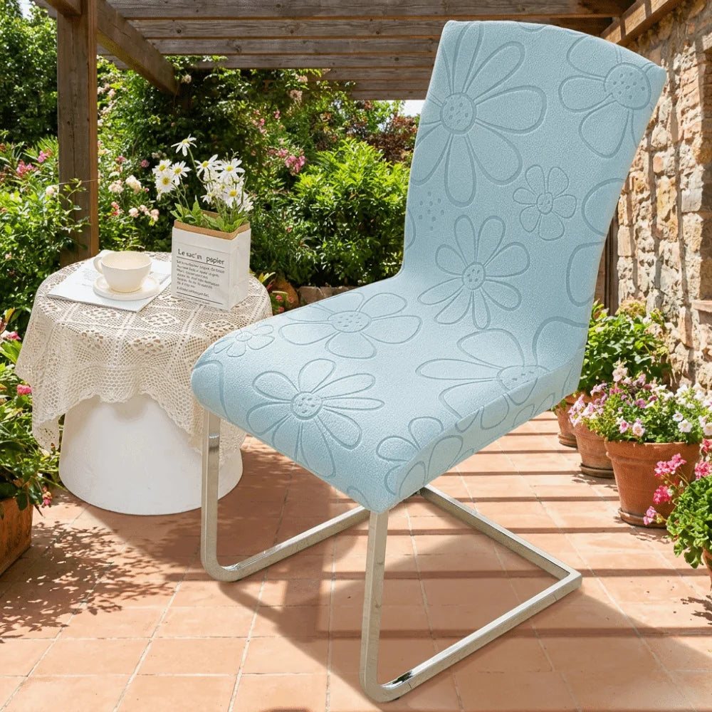 housse chaise polyester moderne fleuri bleu vert rose orange gris antidérapante salon