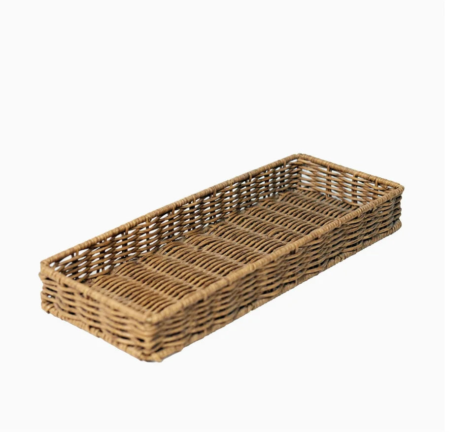 panier tressé marron clair rustique boîte rangement plateau fruits collations thé.storage handwoven rectangular