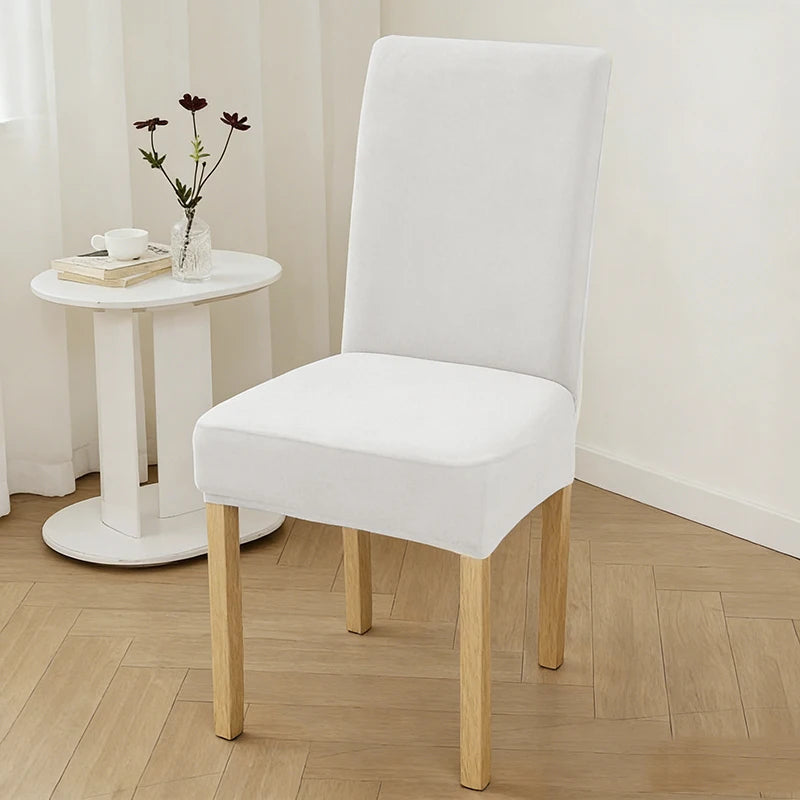 housse chaise velours doux élastique beige clair moderne salon restaurant 45cm longueur
