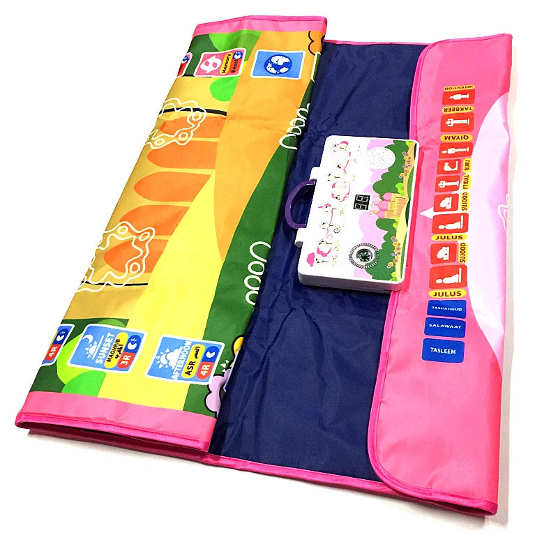 tapis interactif éducatif moderne enfants illustrations paysages symboles couleur rose bleu vert jaune