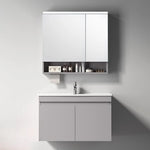 meuble salle bain moderne gris clair étagère distributeur papier toilette accessoires salle bain miroir