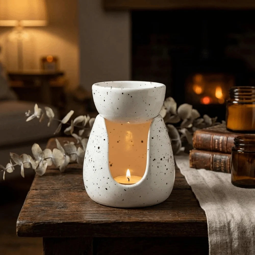 diffuseur huiles essentielles céramique blanc taches rustique moderne soucoupe led