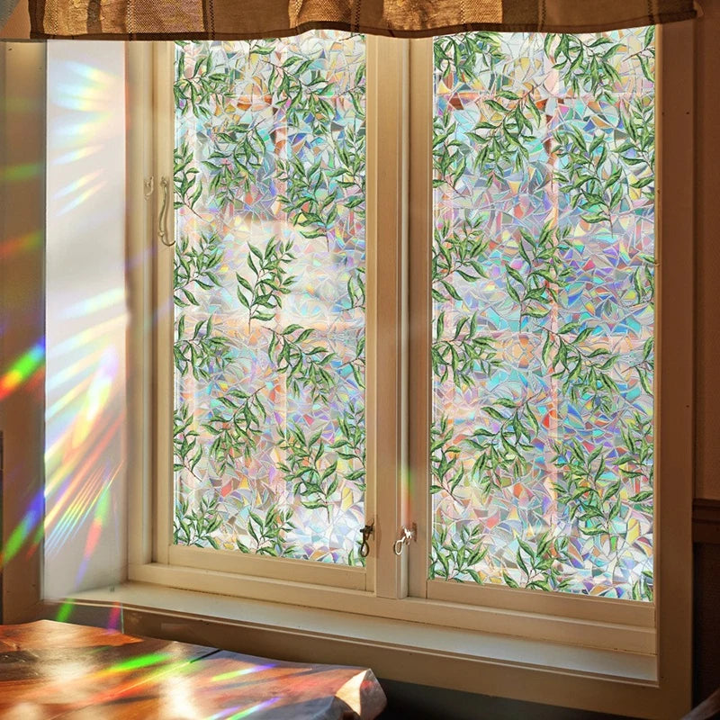 film vitrail fleurs papillons adhésif multicolore décoratif fenêtre opacité artiste