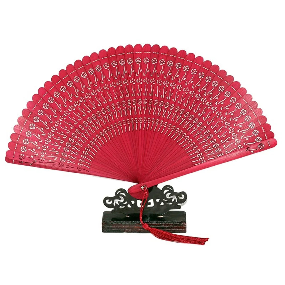 éventails pliants traditionnels motifs floraux rouge bleu violet noir vert marron étuis rangement clips