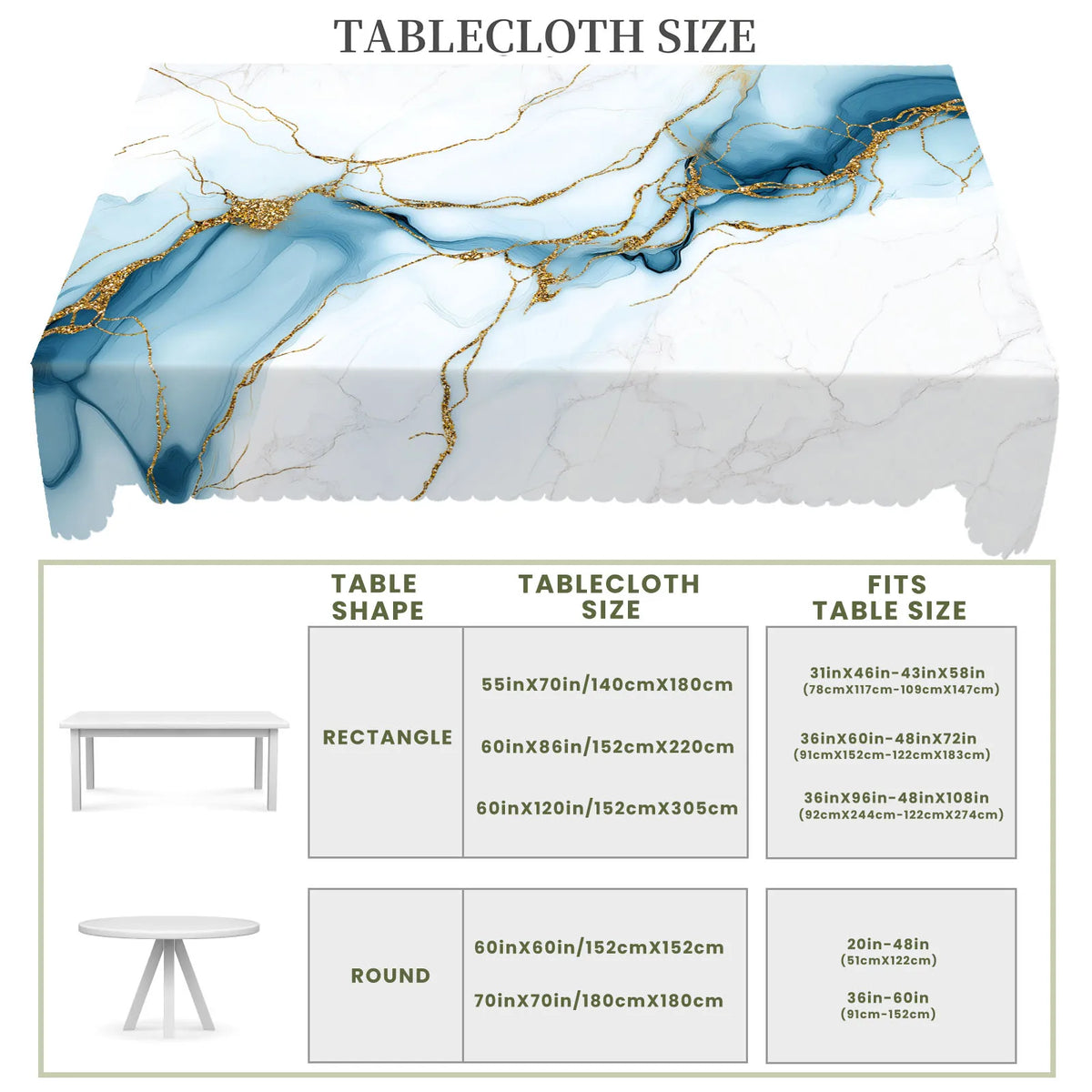 nappe table marbre doré bleu clair moderne élégante imperméable huile extérieure mariage festivité