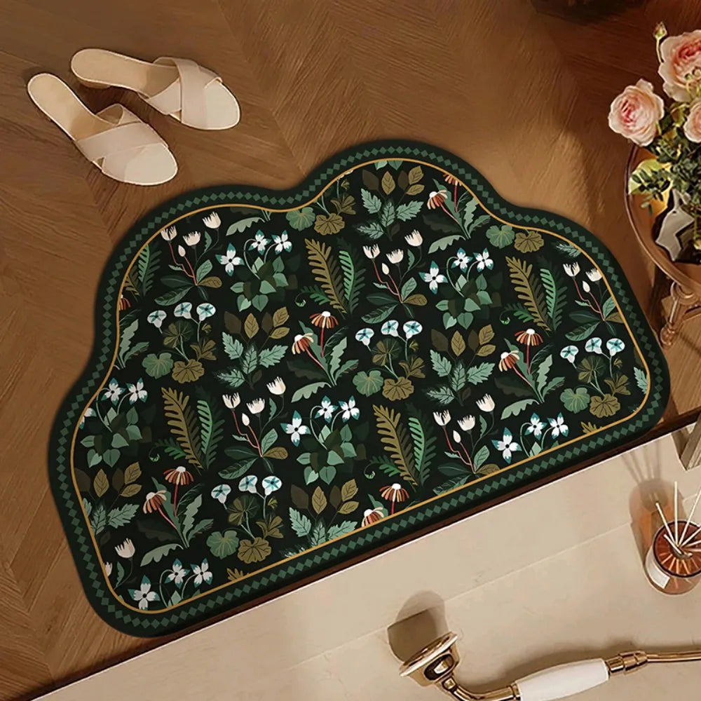 tapis d'entrée absorbant eau rapide sèche ventilé non glissant intérieur maison vert floral élégant