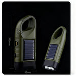 lampe torche solaire vert olive rechargeable rayures horizontales mode fixation annexe chargeurs camping