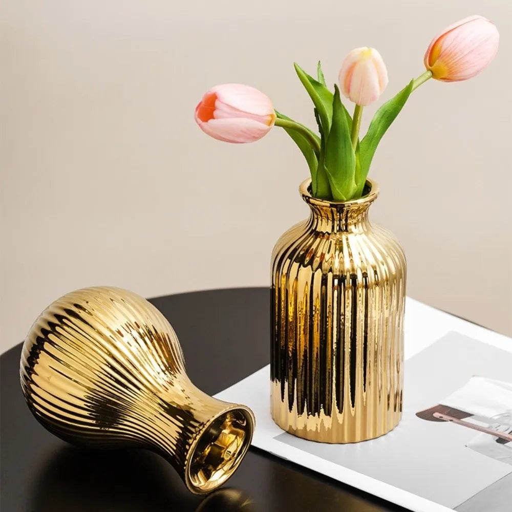 vase argenté doré moderne rayures verticales décoration table floral simple