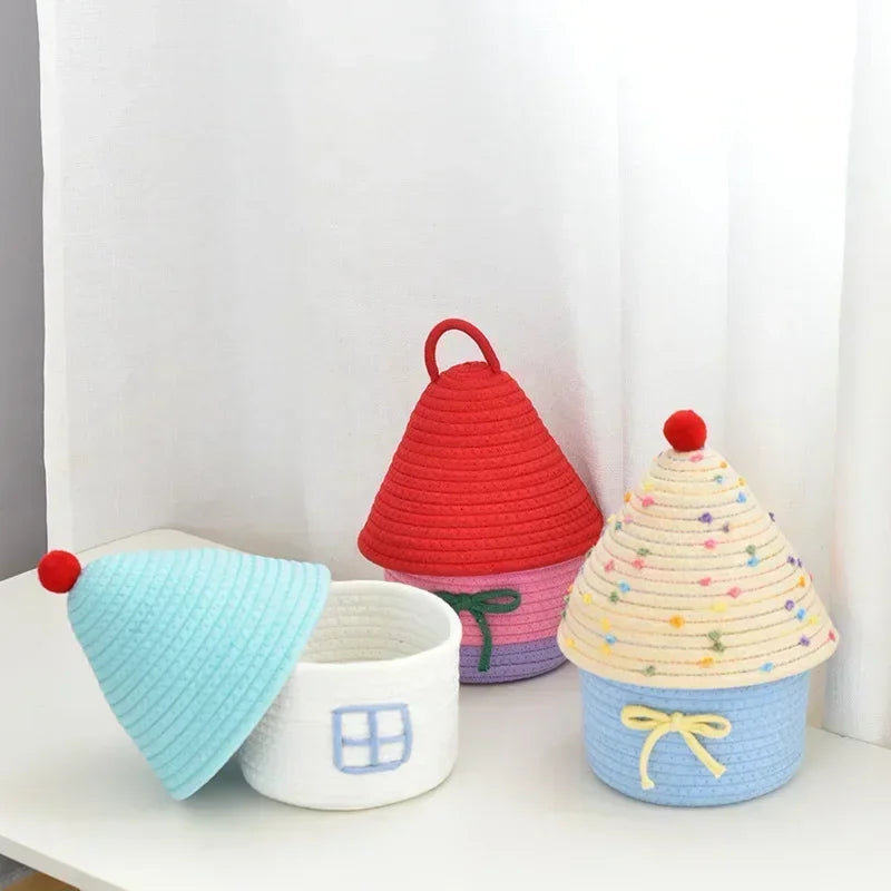 panier crocheté multifonction bleu rouge rose vert bébé chambre enfantDecorationStorageOrganizer