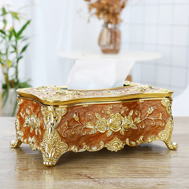 boîte mouchoirs ornemental blanc doré classique baroque tissu amovible moderne maison