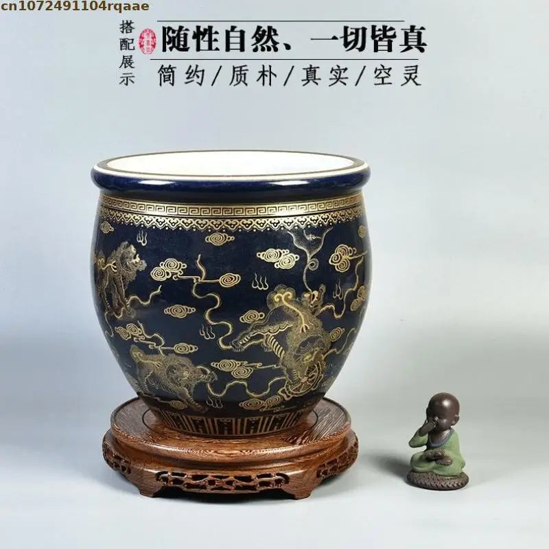support présentation bois vintage base ronde marron foncé gravures décoratives traditionnel vase plante