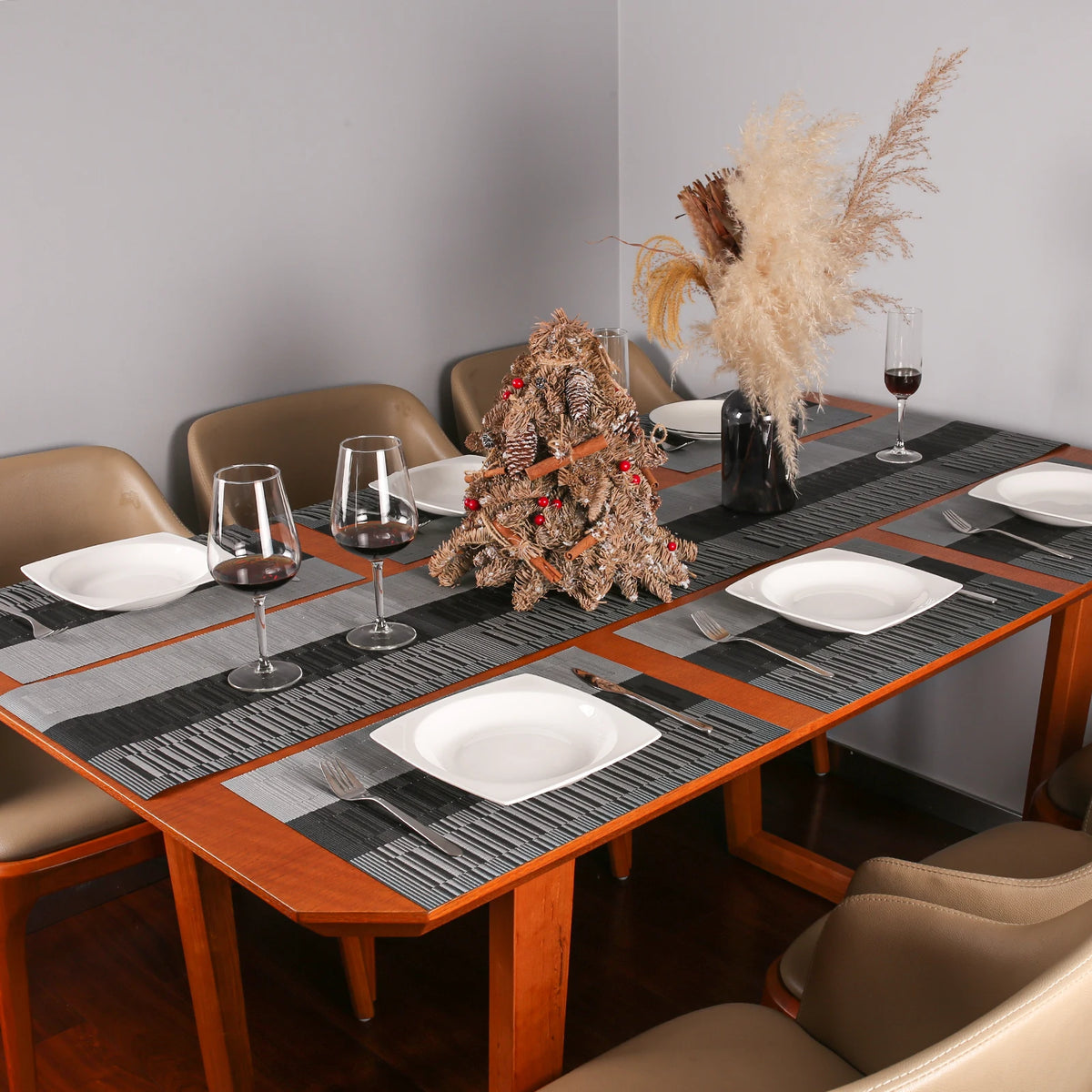 serviettes table modernes gris noir rayures horizontales adhésives faciles nettoyer pièces 12 cercles