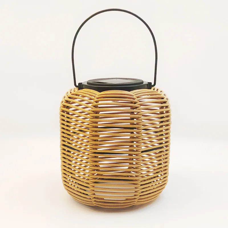 lanterne solaire tressée bambou rustique extérieure décoration jardin balcon ambiance led naturelle