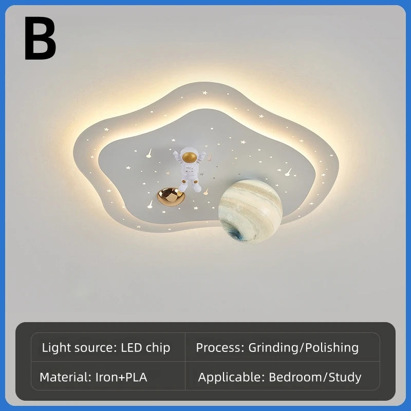 plafonnier moderne étoiles forme ondulée astronaute planète lumière blanche dorée bleue beige