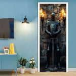autocollant mural armure médiévale pierre flambeaux noir gris doré classique historique adhésif chambre décoration