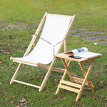 chaise longue pliable bois massif toile rayée plateau d'appoint plage