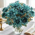 bouquets fleurs artificielles rose turquoises intérieur mariage décoration maison vases différents vintage floral