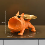 décoration maison sculpture bulldog résine plateau rangement moderne humoristique vert foncé orange