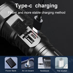 lampe torche noire led 98w modes rechargeable usb type robuste camping