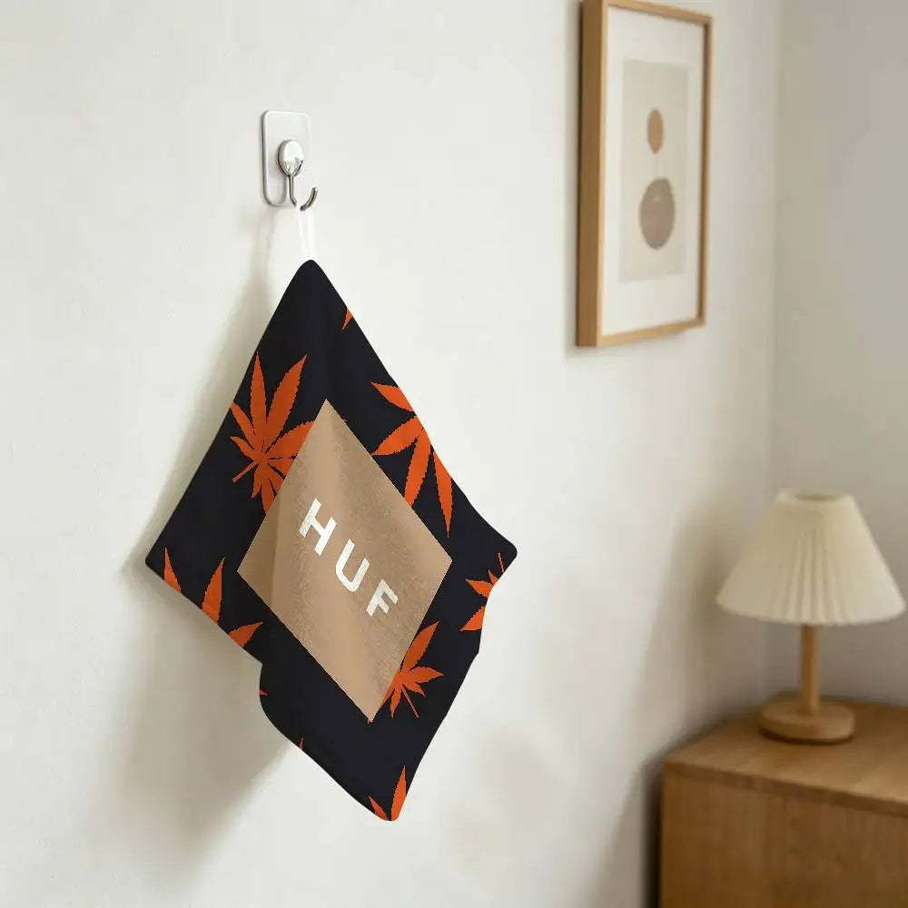 serviette toilette vert motif floral moderne crochets salle bain cuisine 25x30cm