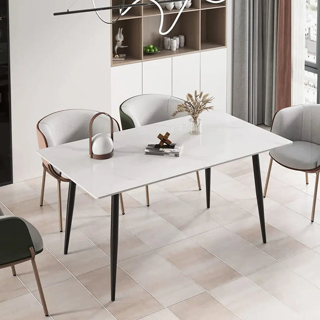 table manger marbre moderne rectangle gris noir beige pieds métal minimaliste 120cm 70cm