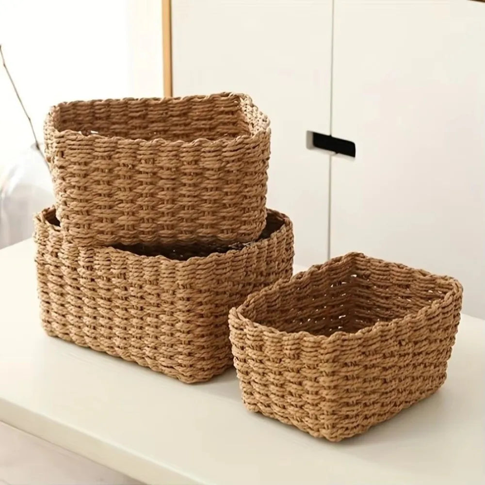 paniers rangement tissés osier naturel rustiques boîtes stockage respectueuses l'environnement multifonctionnelles