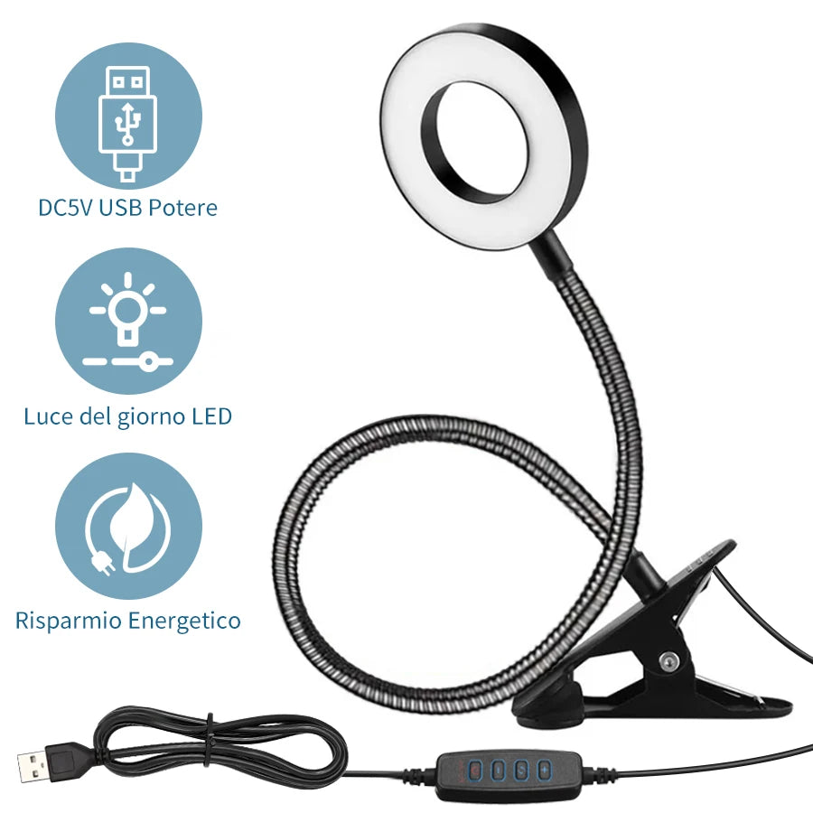 lampe flexible led usb 360° pince protection yeux éclairage lecture étude chambre noire moderne