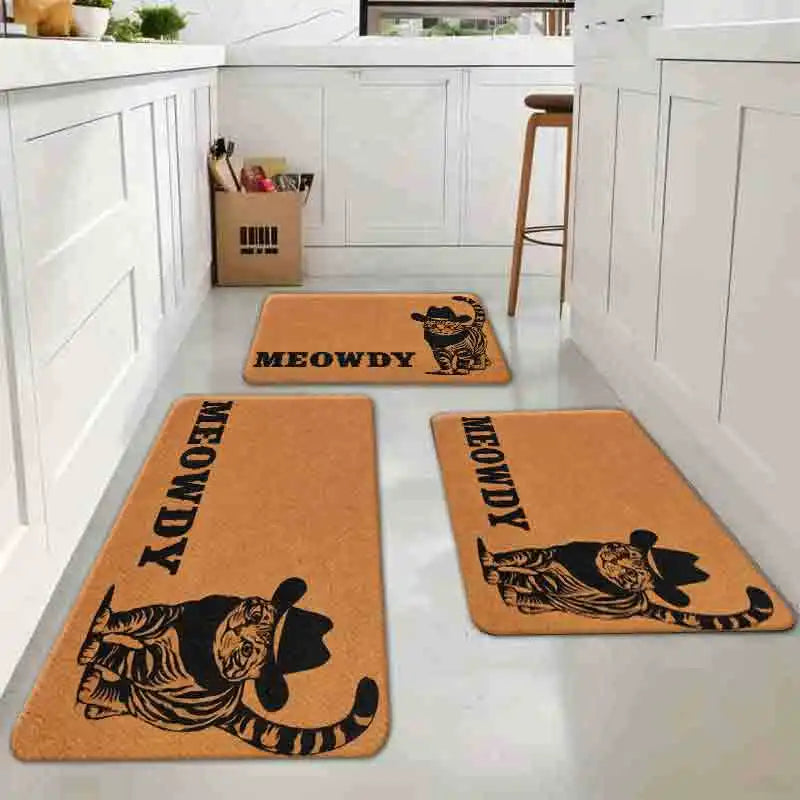 tapis sol marron chat cowboy meowdy antidérapant moderne décoration entrée maison machine lavable