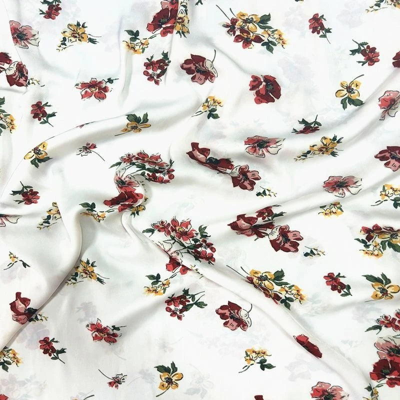 tissu imprimé floral blanc motifs colorés classique polyester 150cm large frais léger