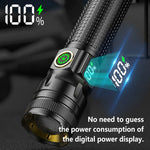 lampe poche led rechargeable écran numérique zoomable 2000 lumens noir tactical camping