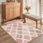 tapis moderne rose clair motif géométrique polyester antidérapant salon chambre coucher