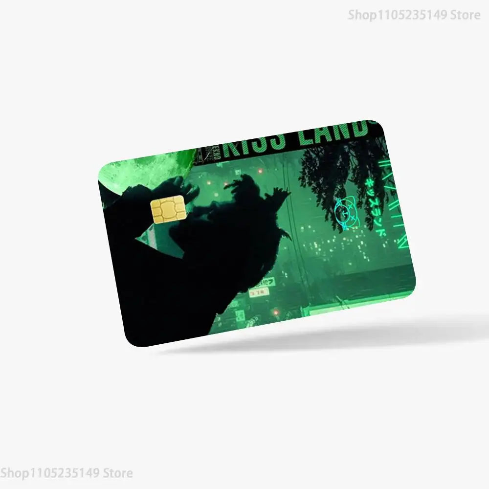 étui carte bancaire kiss land personnages vert noir adhésif moderne graphique sécurité illustration