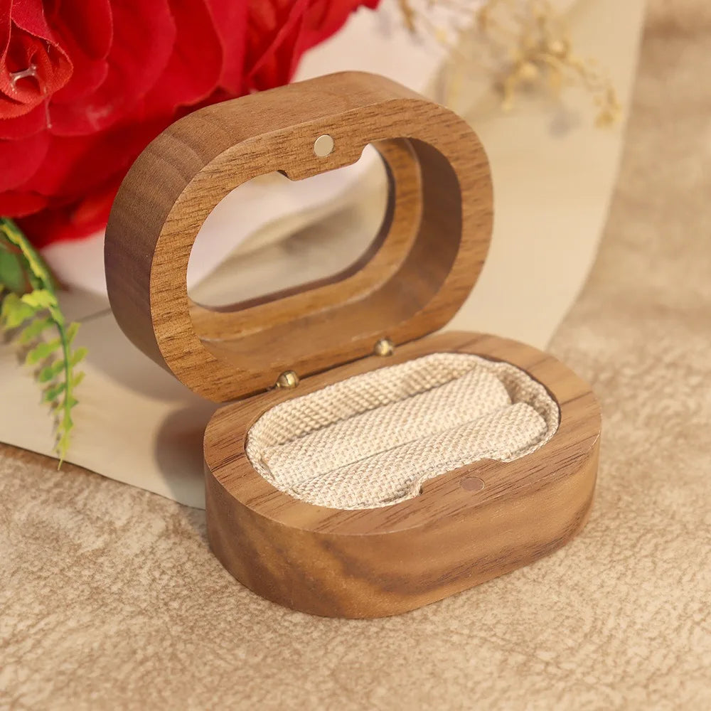 boîte bois rangement bague mariage fiançailles classique or argent clips étui transporte bijoux