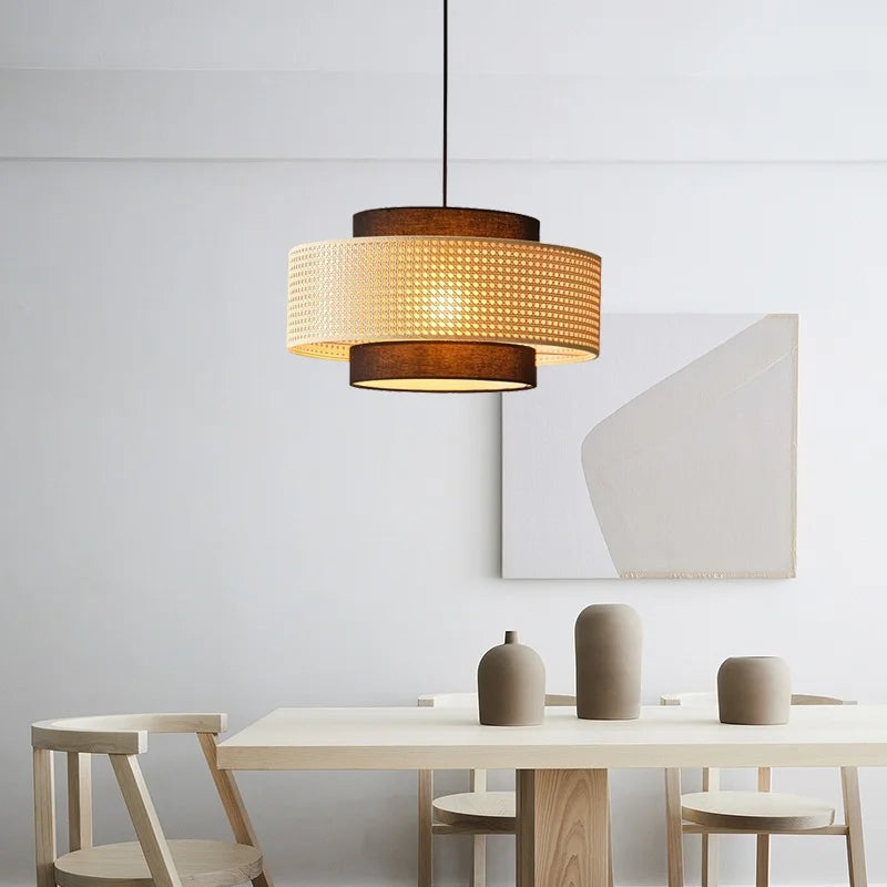 suspension lumineuse tissée marron clair moderne 40cm 50cm 60cm ajustable chambre restaurant étude