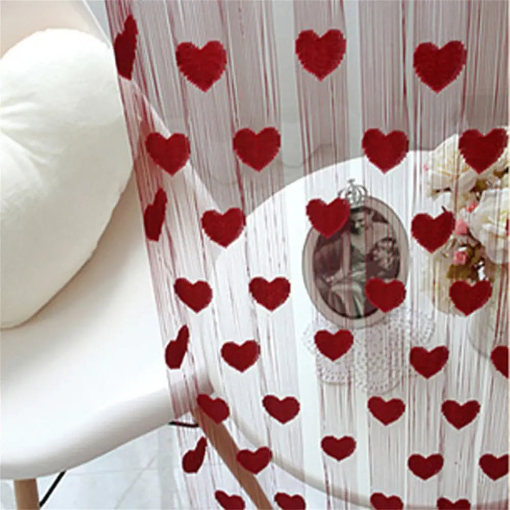 rideaux decoratifs coeurs translucides romantique barre couleurs rouge rose bleu violet blanc