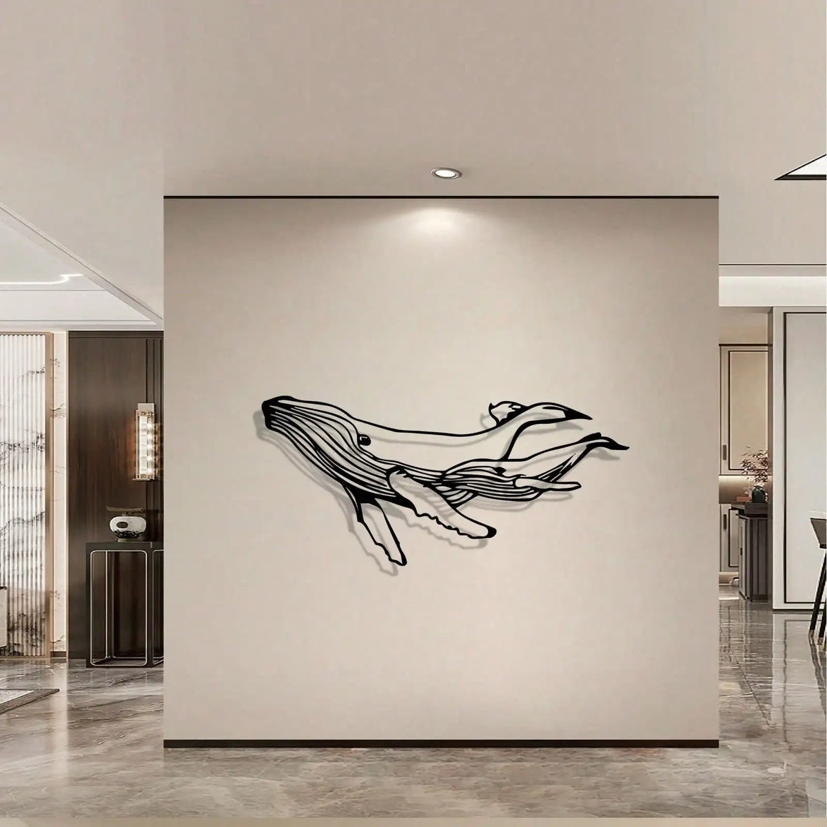 décoration murale sculpture baleine noire moderne abstraite illustration marine unique 30cm hauteur