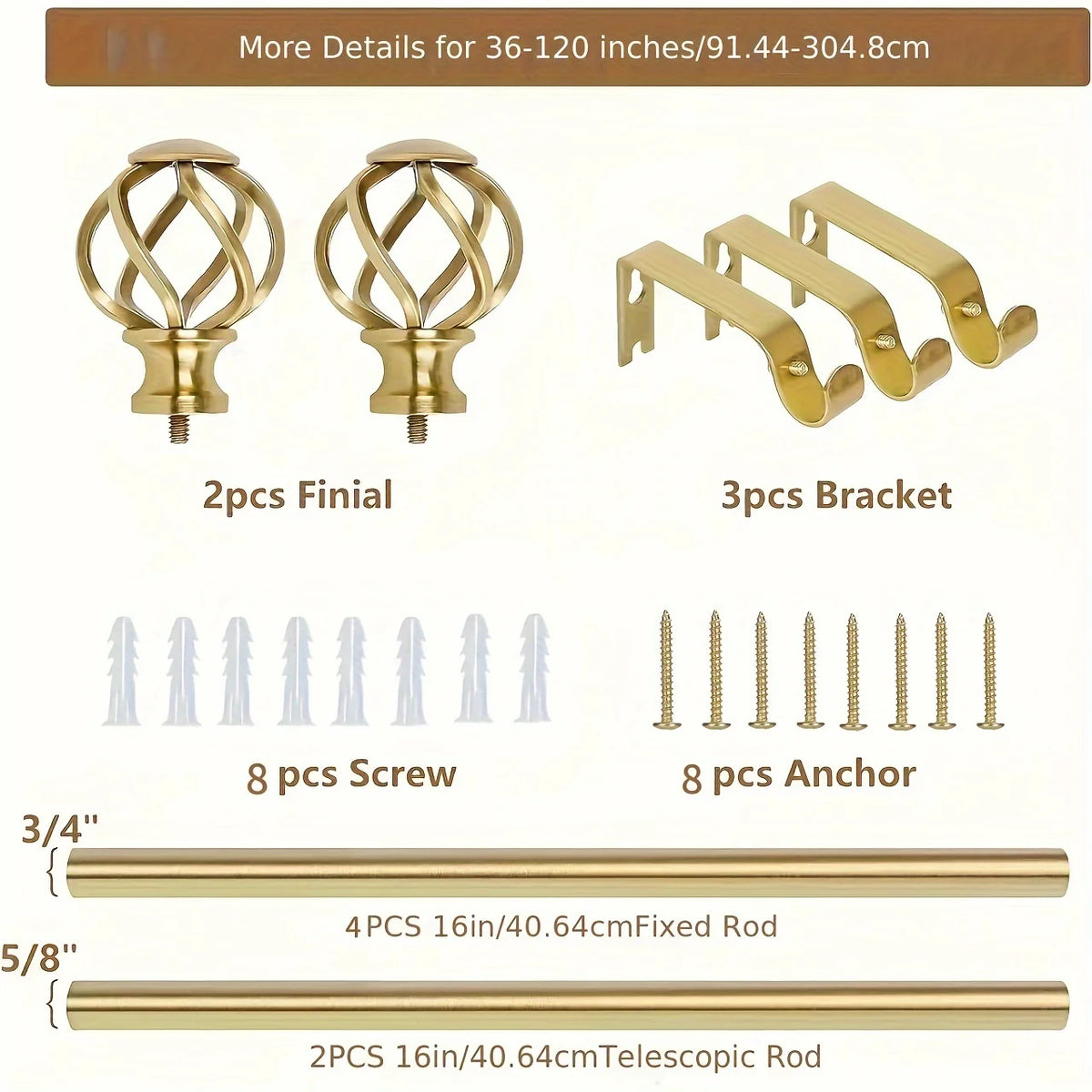 rideau moderne or poutres métalliques finials clips robustes élégants brackets fixationsversible