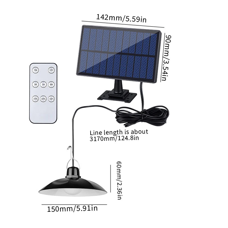 lampe solaire suspendue moderne noire télécommande panneau solaire ip65