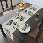 chambre coucher salon chemin table lin floral tulipes aquarelle beige bleu vert orange deco
